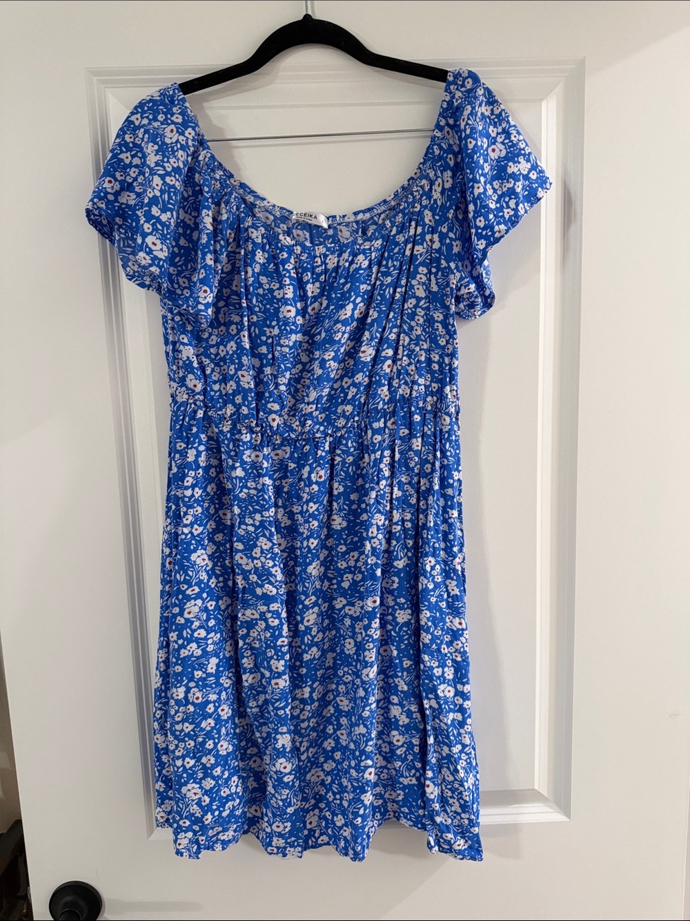 Blue Floral Mini Dress - Off-Shoulder Summer Dress